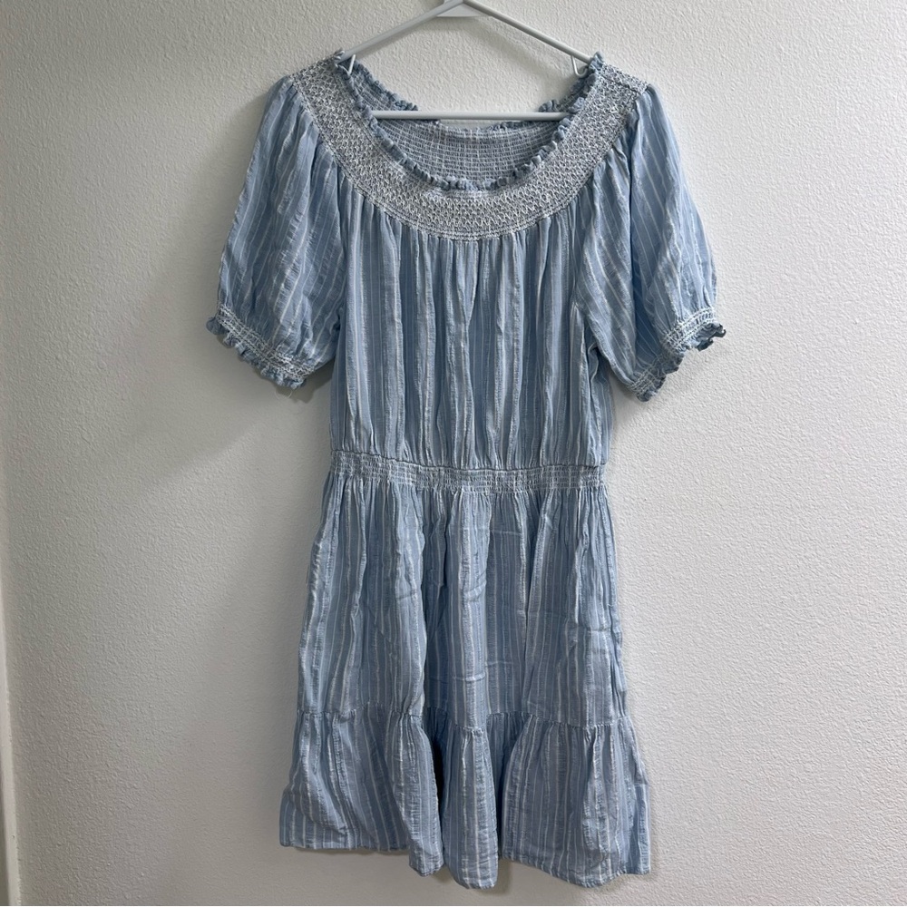 Old Navy baby blue and white smocked summer dress